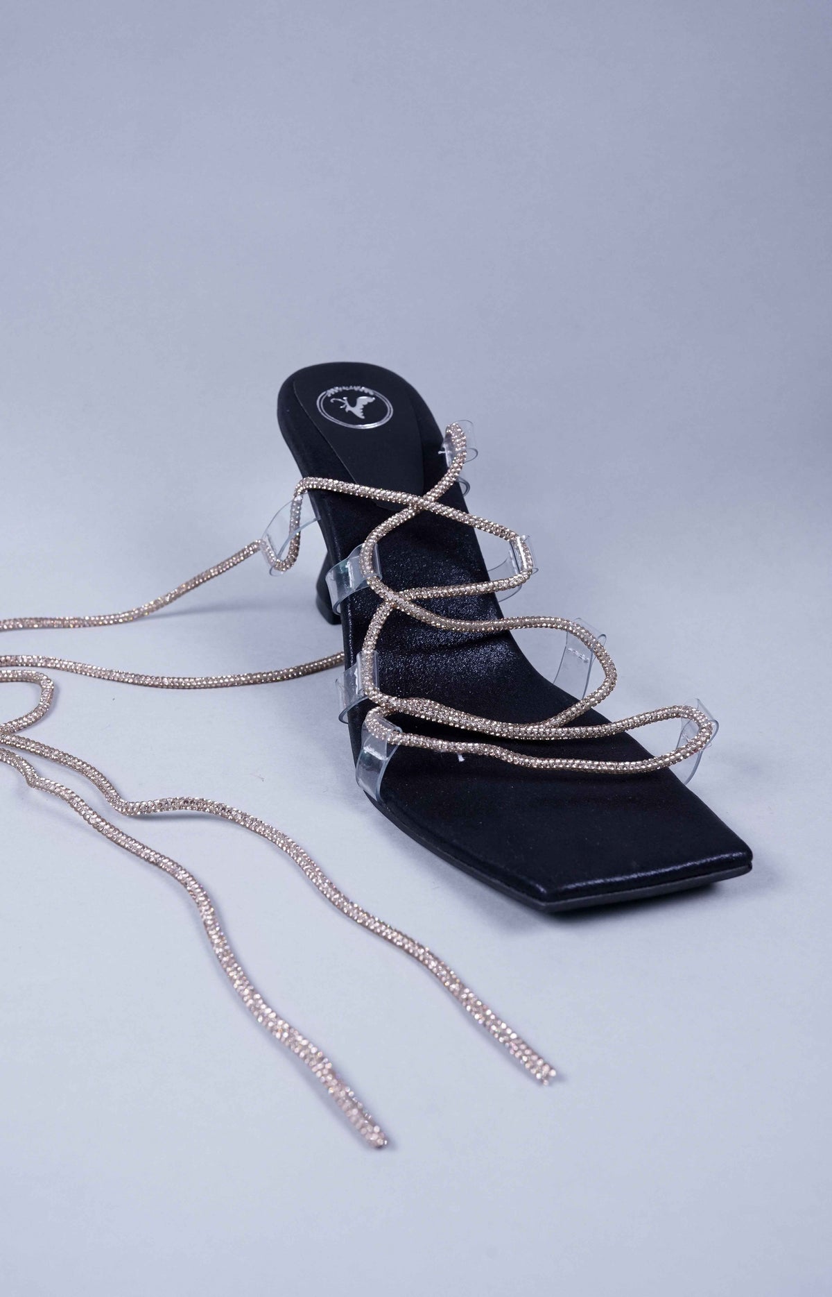 Black Stringy Shoe Lace Heel Sandal