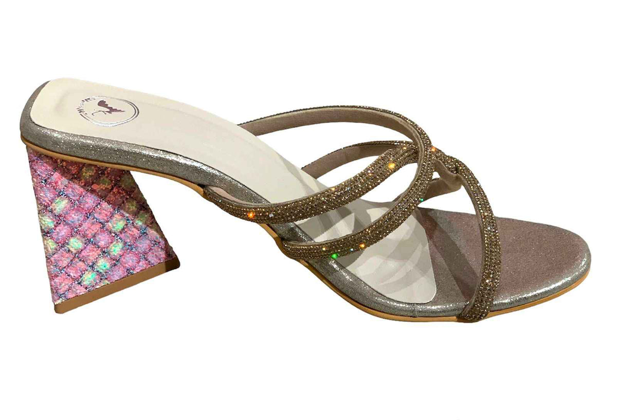Unicorn Gold Open Toe Block Heel Sandal