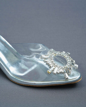 Closed Toe Faux Leather Silver Star Heels