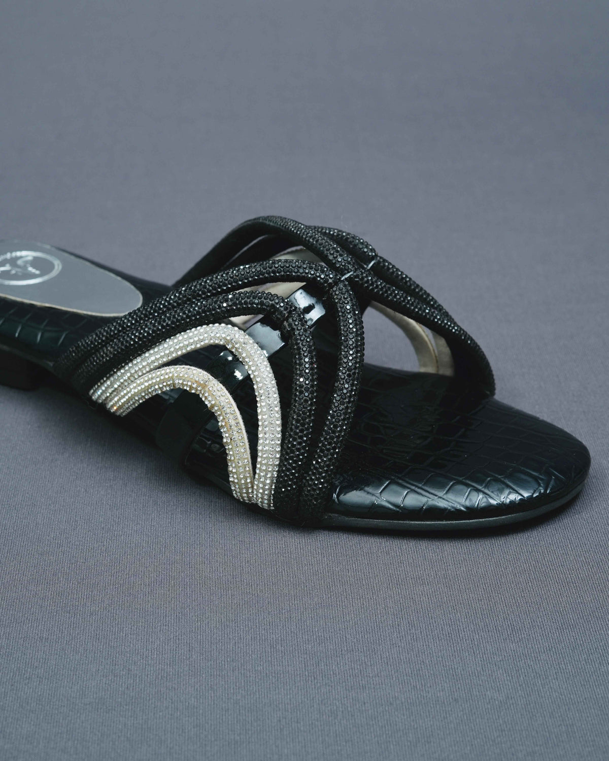 Open Toe Faux Leather Black Gema Flats