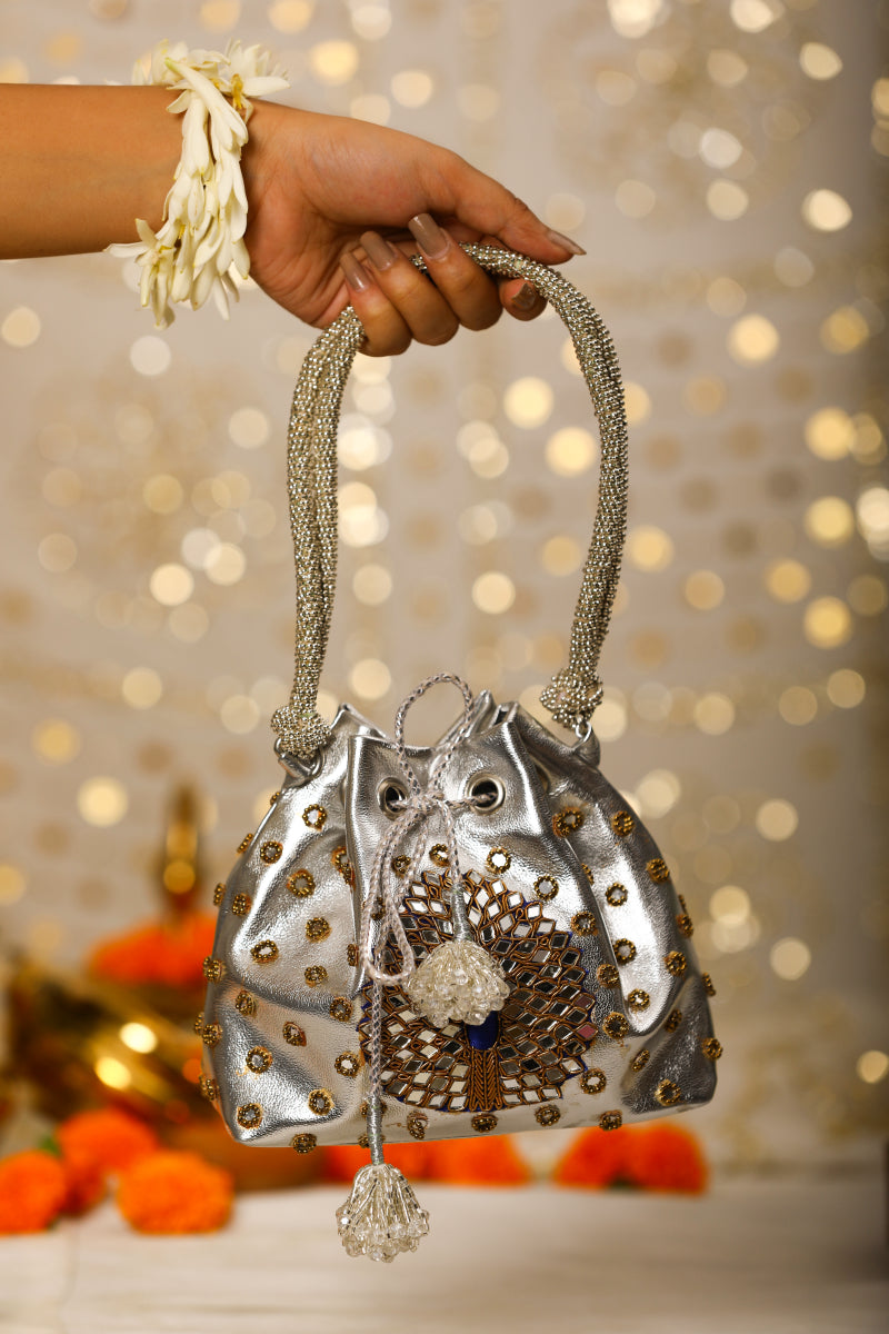 Silver Peacock Potli