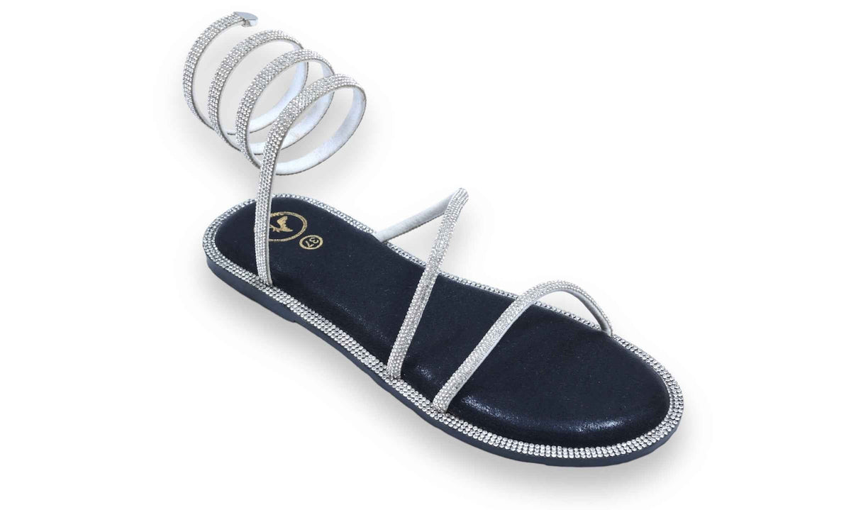 Silver Spring with Black Pillow Walk Base Open Toe Flats
