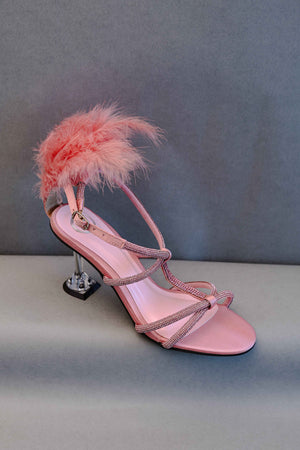 Pink Candy Fur Open Toe Heel Sandal