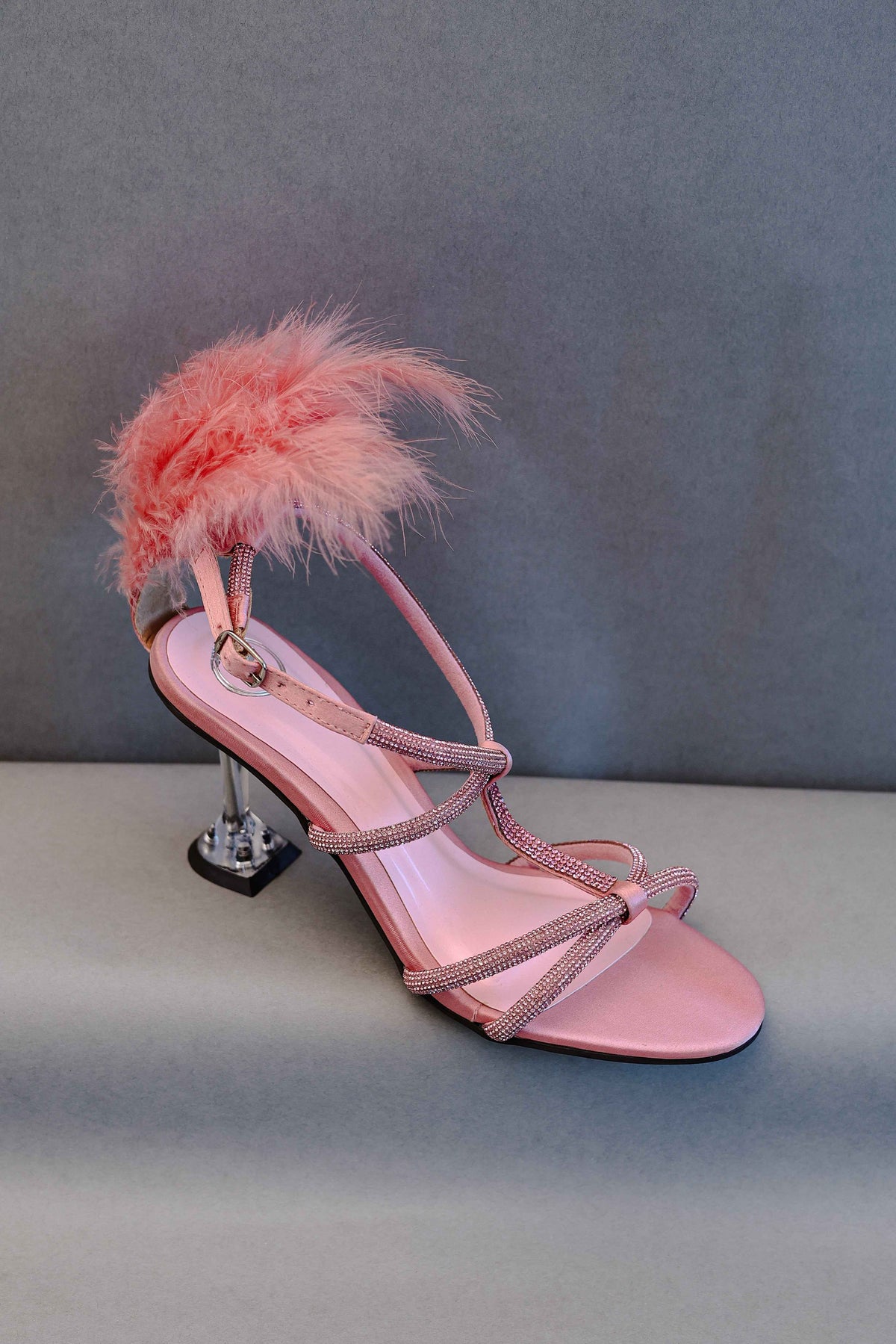 Pink Candy Fur Open Toe Heel Sandal