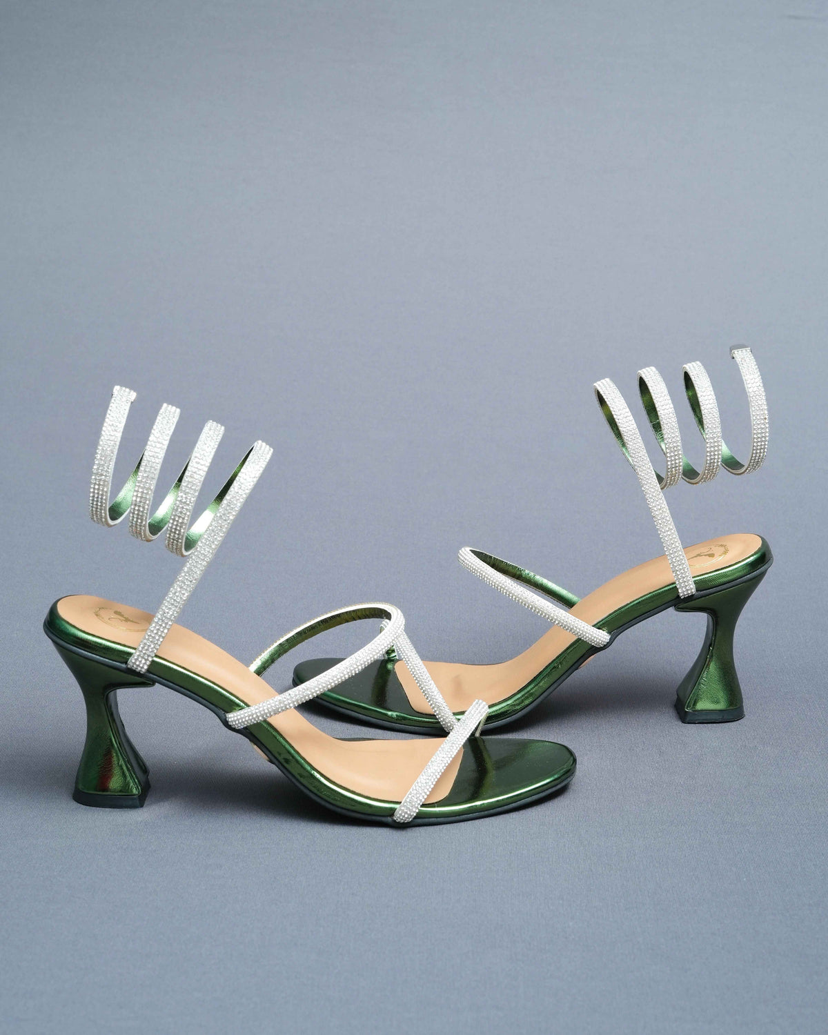 Faux Leather Open Toe Green Spring Heels