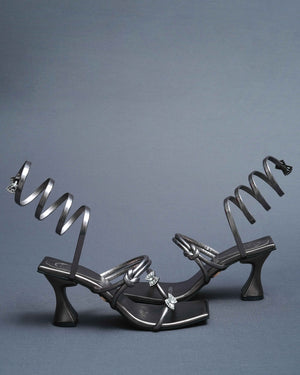 Open Toe Champagne Gun Metal Heels