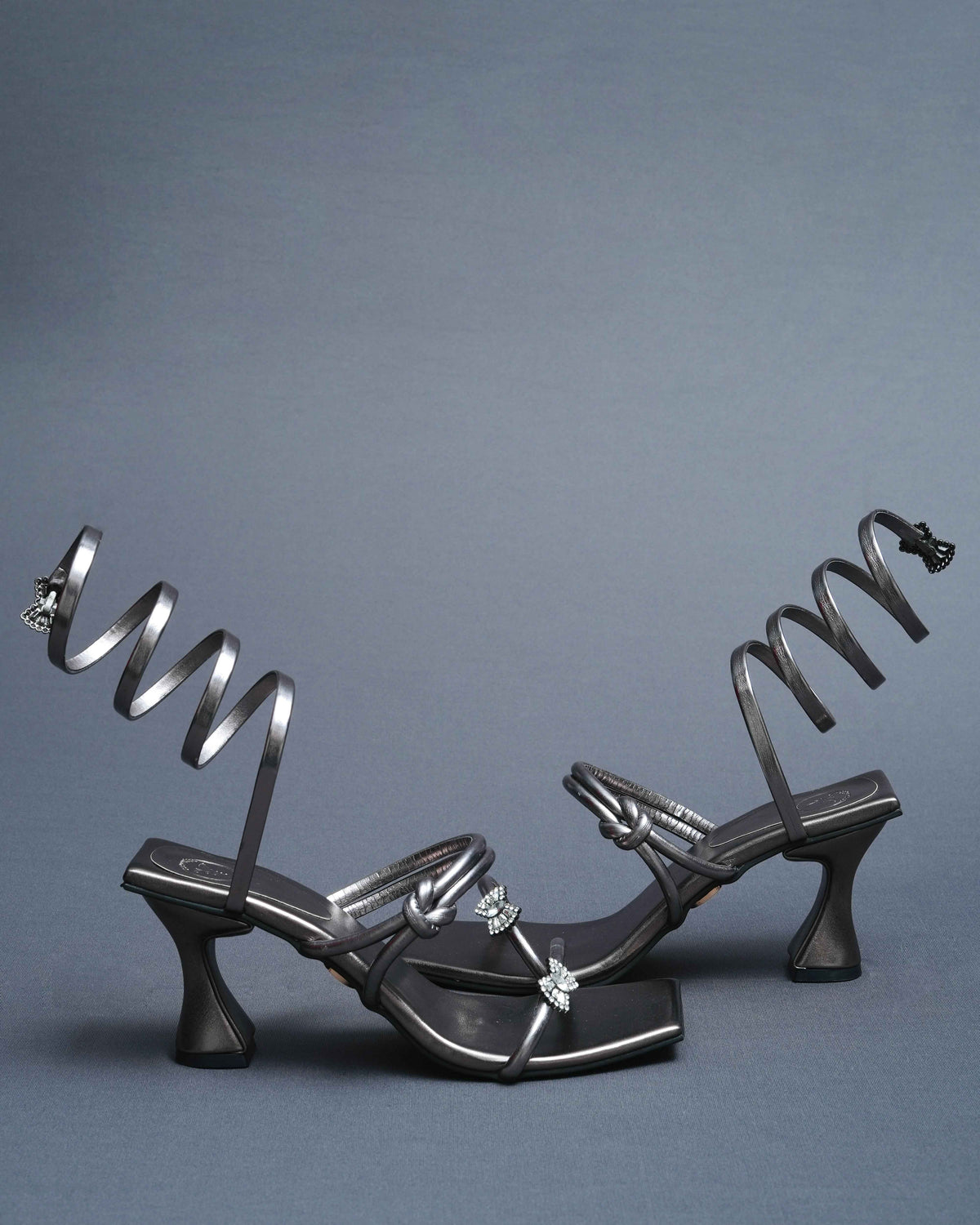 Open Toe Champagne Gun Metal Heels