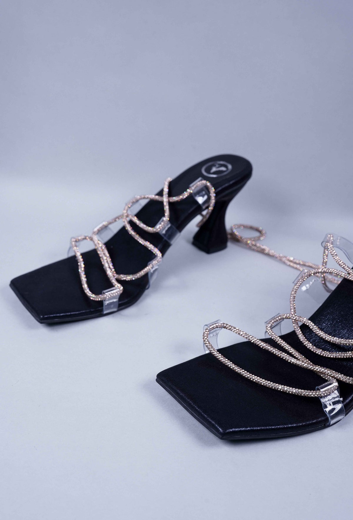 Black Stringy Shoe Lace Heel Sandal