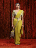 Load image into Gallery viewer, Lemon Green Georgette Saree & Blouse Set
