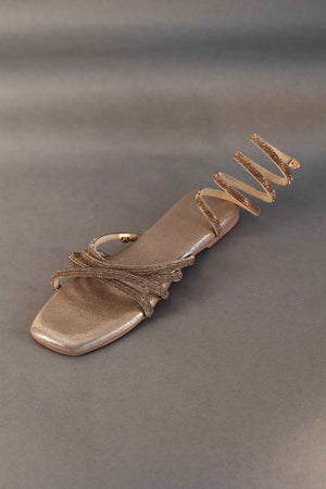 Gold Spring Textured Flat Sandals