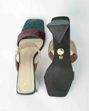 Green Open Toe Slip-on  closure Multi logo Unicorn Block Heel