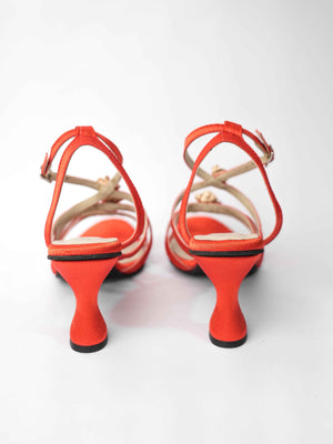 Orange Open Toe Narrow Fit Burnt Flower Heels