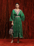 Load image into Gallery viewer, Green & Purplle Crinkle Kaftan & Belt Set
