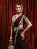 Load image into Gallery viewer, Brown Pure Crepe Saree & Blouse Set
