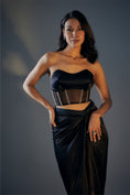 Load image into Gallery viewer, Black Embroidered Corset With Draped Skirt And Colour Block Jacket
