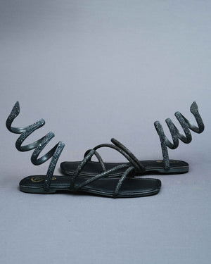 Open Toe Vegan Suede Black Panther Flats