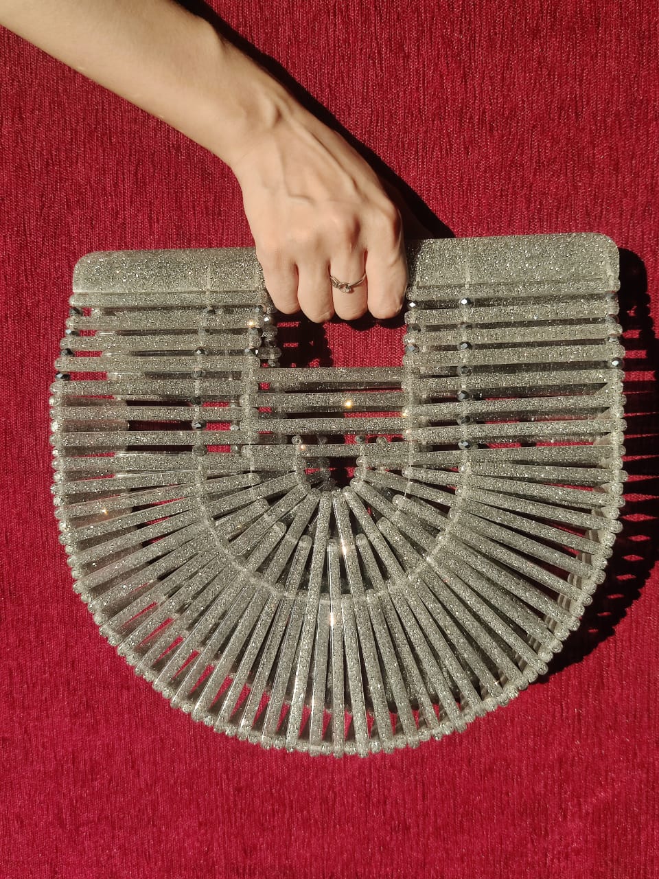 Glitter Chunkis Basket Bags In Silver