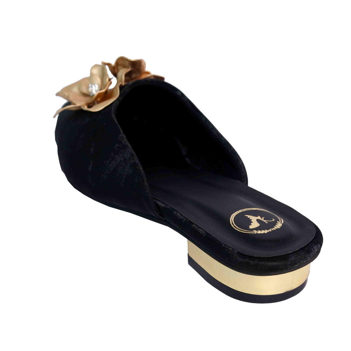 Women Floral Embroidered Black Buns & Roses Kitten Heel