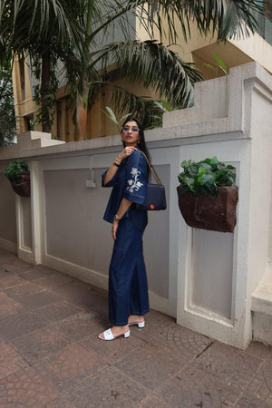 Noor Denim Embroidered Coord Set- Inching India
