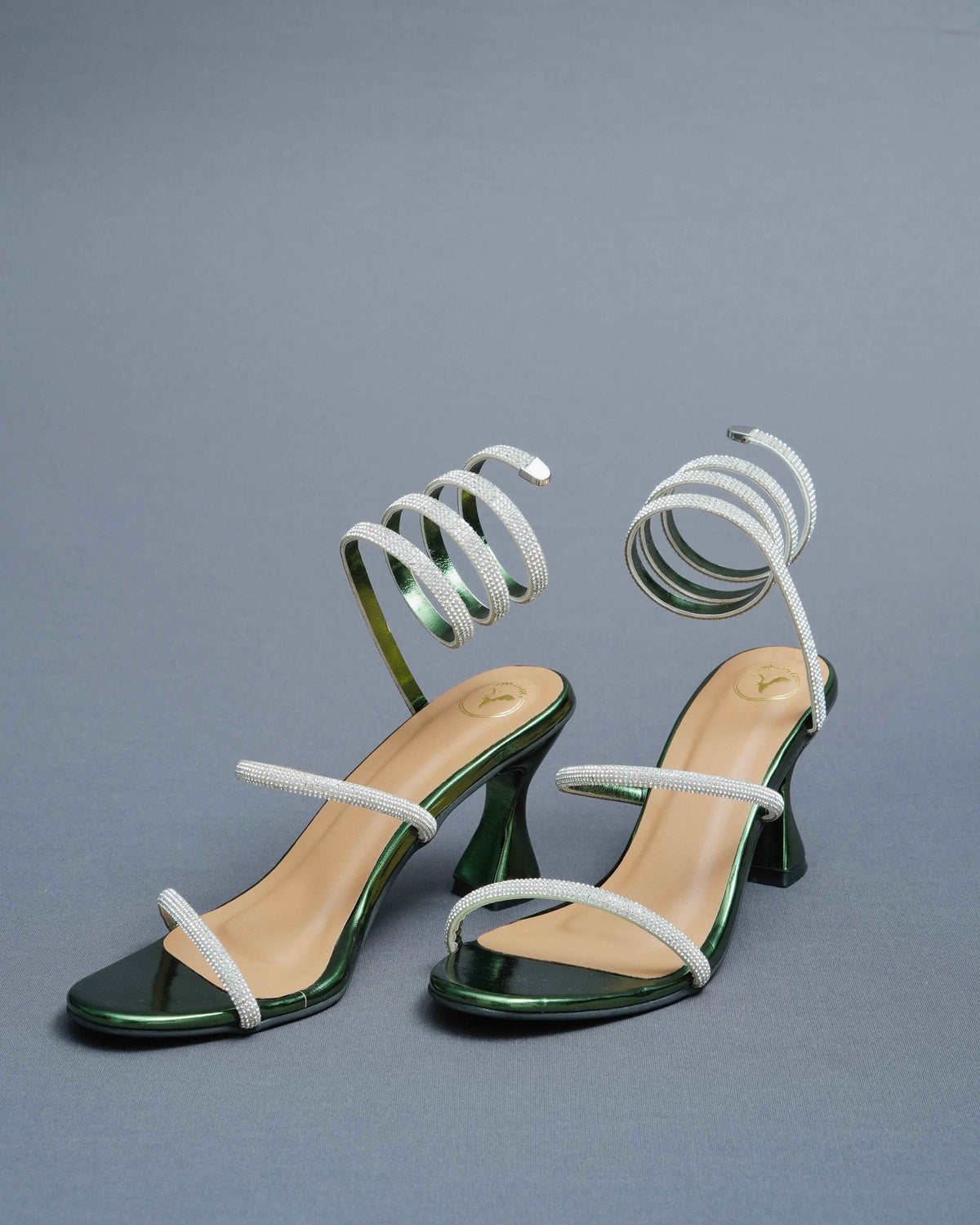 Faux Leather Open Toe Green Spring Heels
