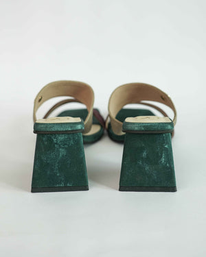 Green Open Toe Slip-on  closure Multi logo Unicorn Block Heel