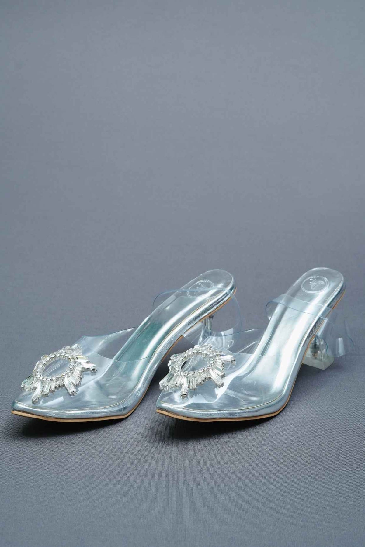 Closed Toe Faux Leather Silver Star Heels