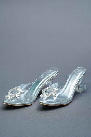 Closed Toe Faux Leather Silver Star Heels