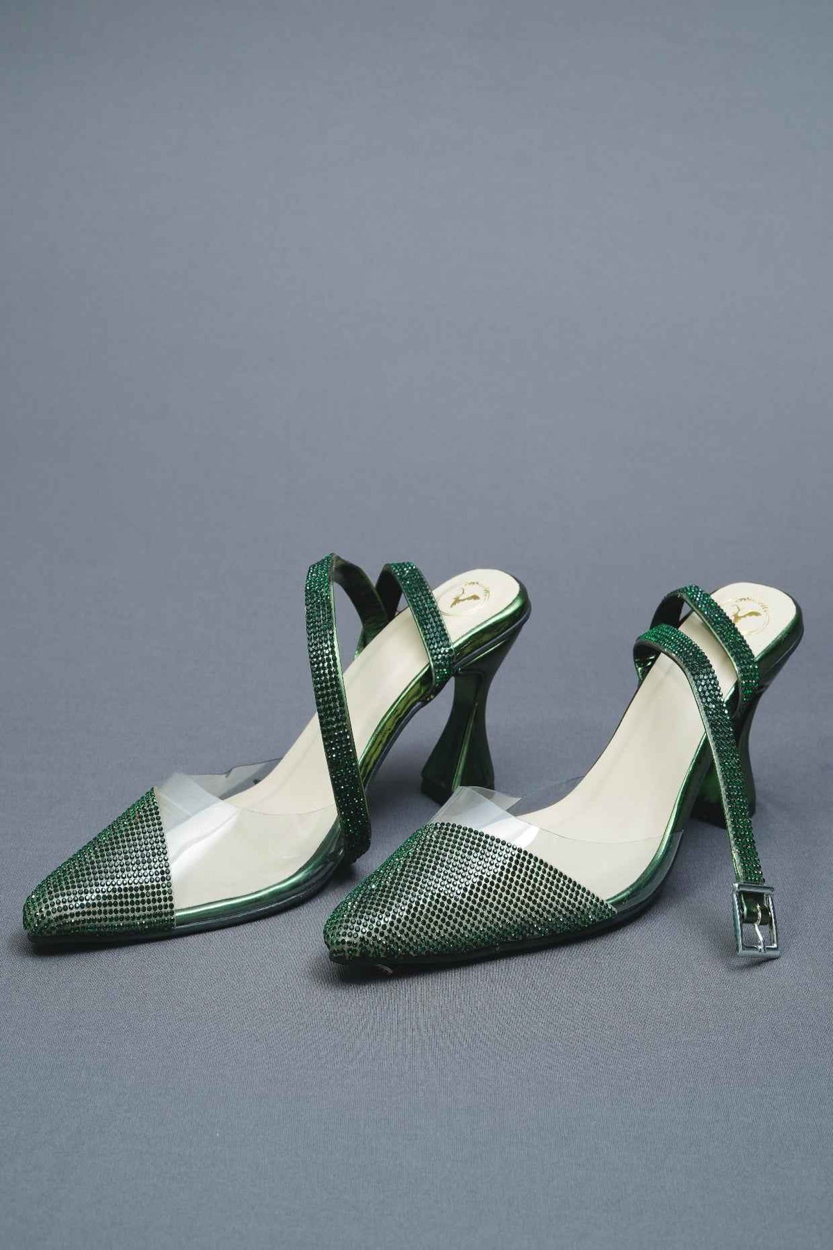Closed Toe Faux Leather Green Sleek Cheek Heels
