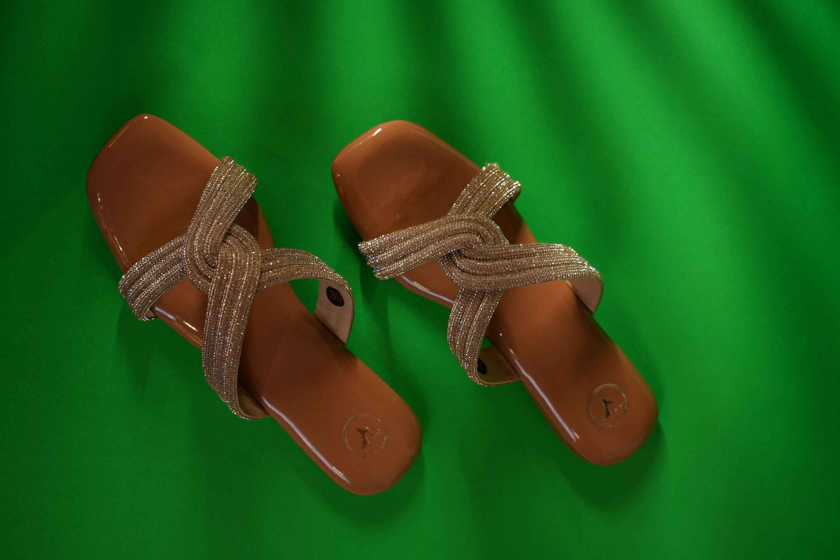 Gold String Nude Base Sandals