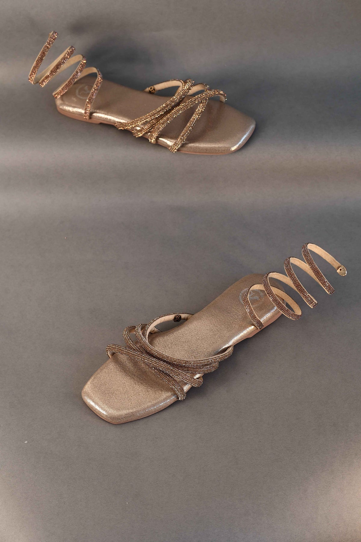 Gold Spring Textured Flat Sandals