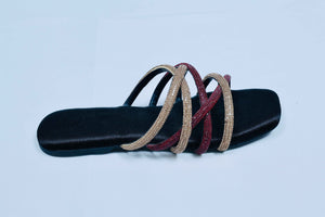 Red & Black Multi string Open Toe Flats