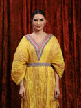 Load image into Gallery viewer, Lomon Yellow, Purplle & Rani Pink Crinkle Kaftan & Belt Set
