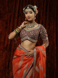 Load image into Gallery viewer, Orange & Maroon Organza Gota Leheriya Saree & Blouse Set
