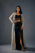 Load image into Gallery viewer, Black Embroidered Corset With Draped Skirt And Colour Block Jacket
