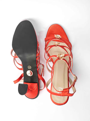 Orange Open Toe Narrow Fit Burnt Flower Heels