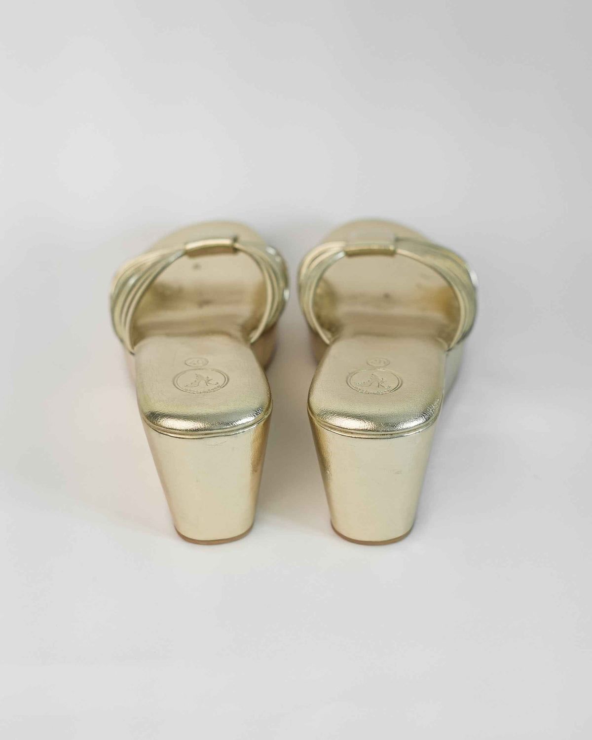 Gold Open Toe Slip-on closure Biscuit Wedge