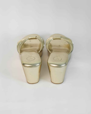 Gold Open Toe Slip-on closure Biscuit Wedge