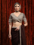 Load image into Gallery viewer, Brown Pure Crepe Saree & Blouse Set
