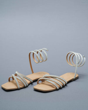 Nude Beige Leather Open Toe Casual  Flats