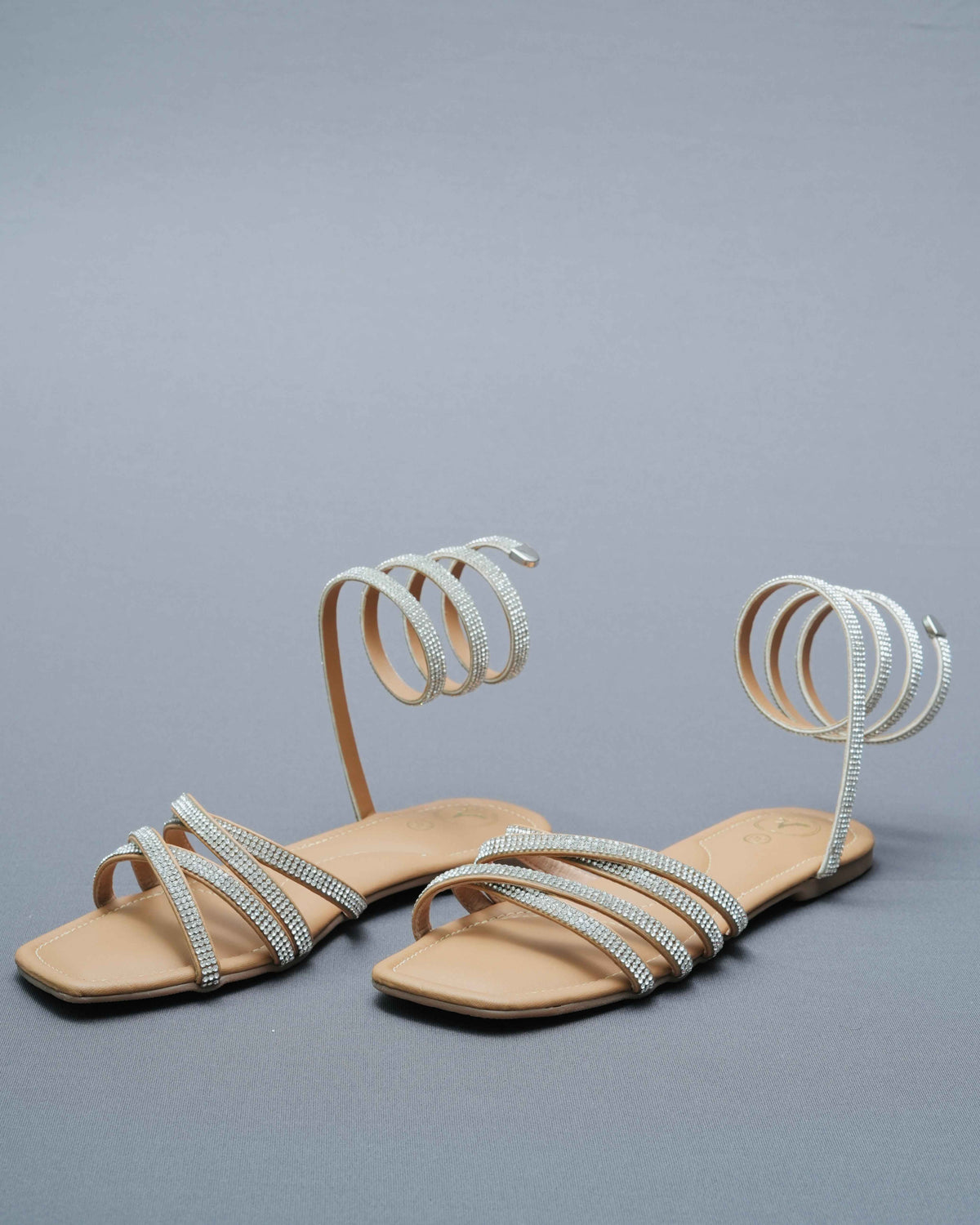Nude Beige Leather Open Toe Casual  Flats
