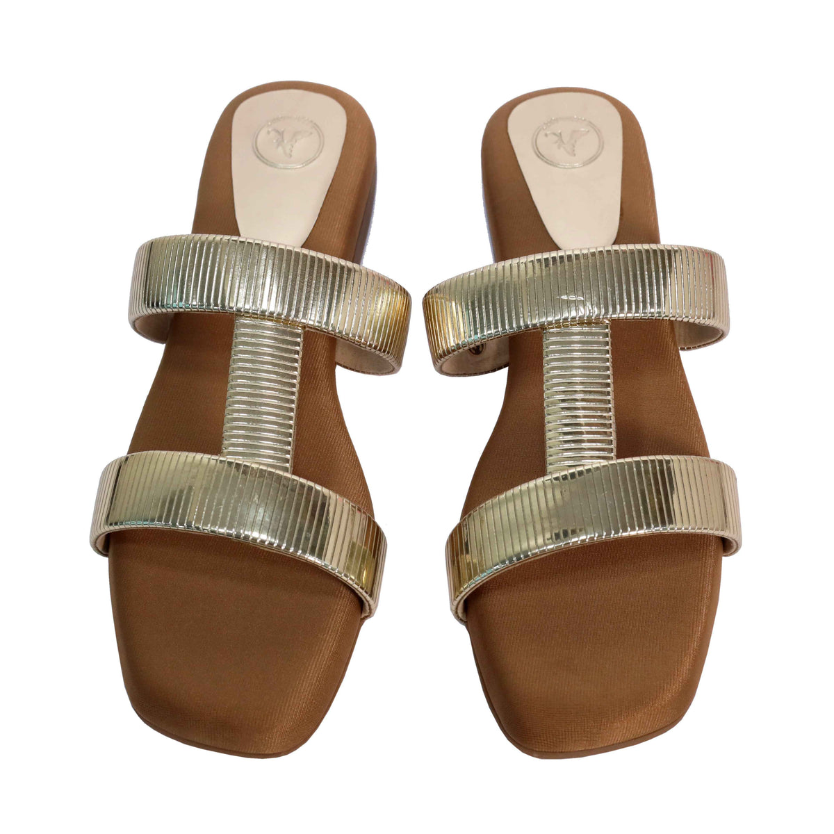 Gold Open Toe Slip on closure H Flats