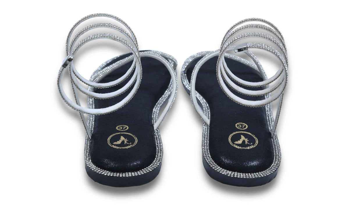 Silver Spring with Black Pillow Walk Base Open Toe Flats