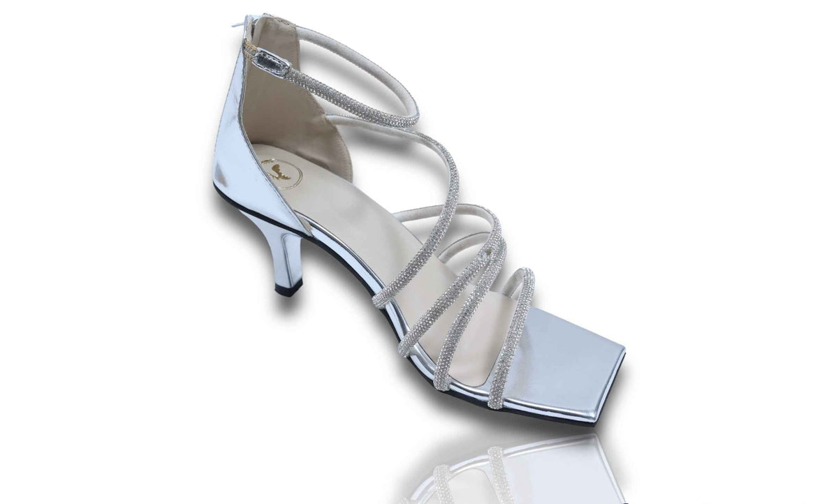 Atimka Silver Open Toe Heels