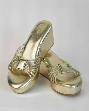 Gold Open Toe Slip-on closure Biscuit Wedge