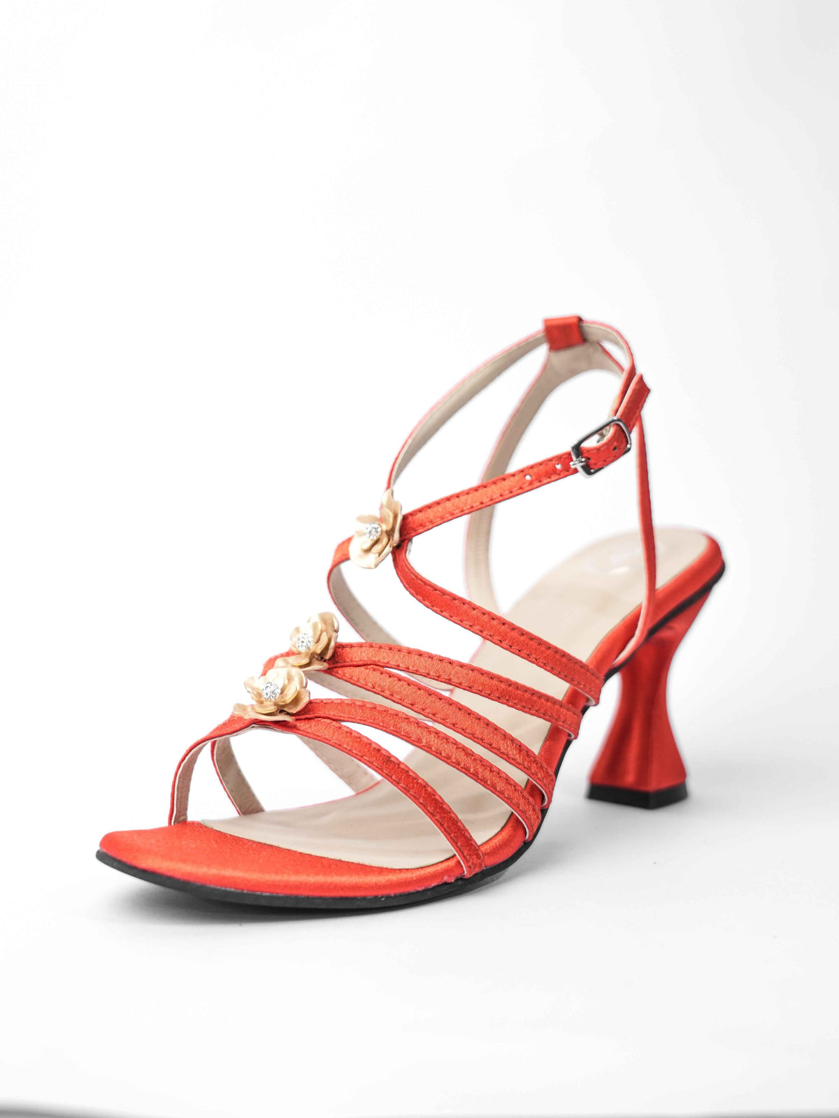 Orange Open Toe Narrow Fit Burnt Flower Heels