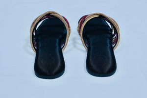 Red & Black Multi string Open Toe Flats