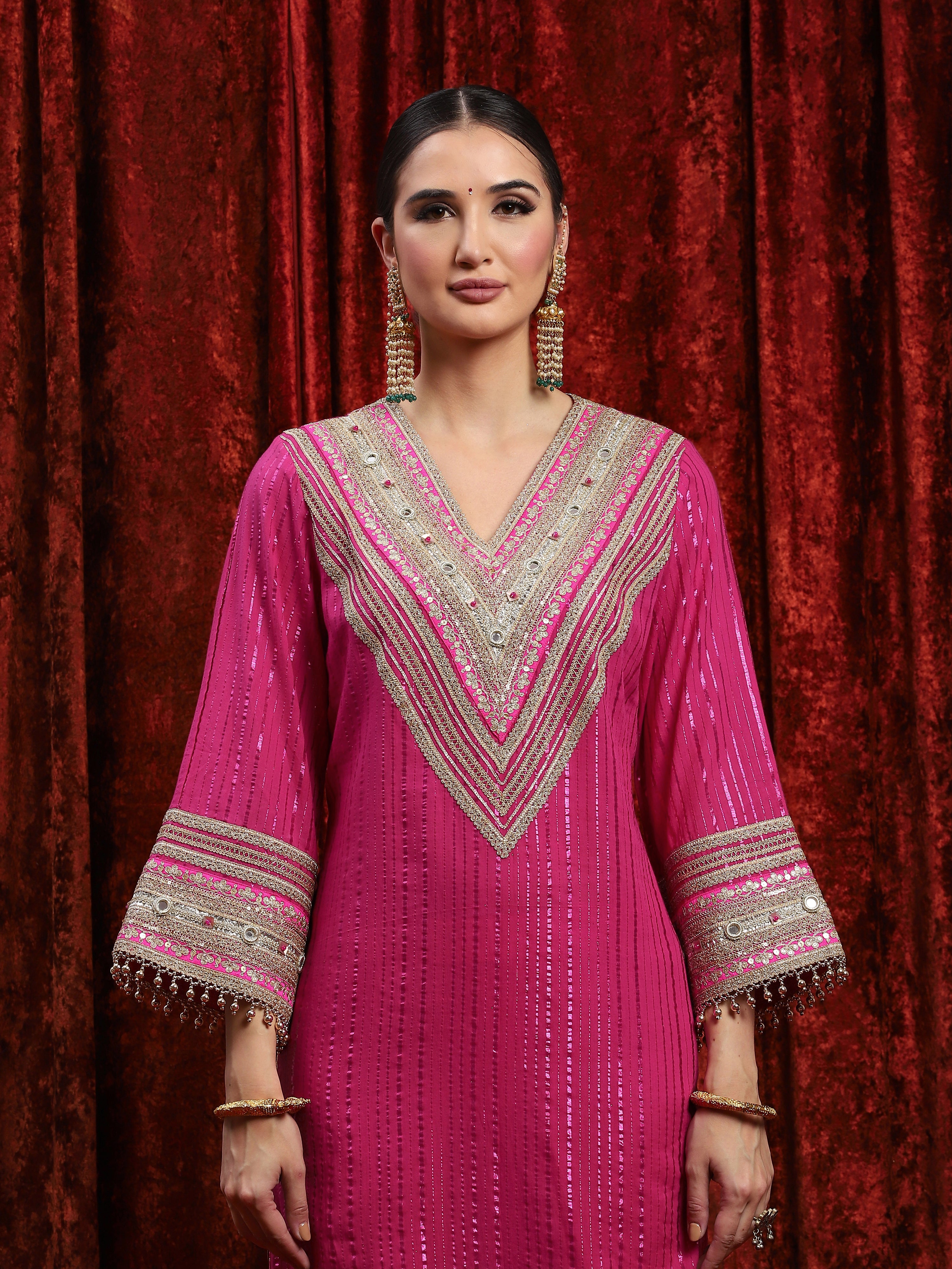 Rani Pink Kurta Pant Dupatta Set