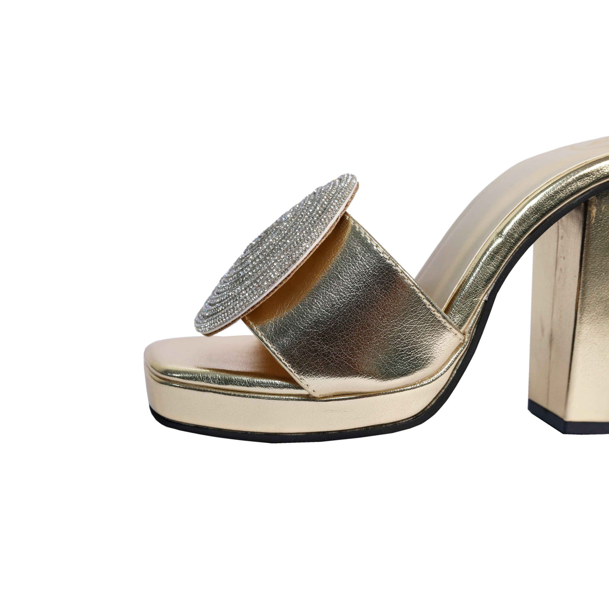 Women Open Toe Cube Globe Elevation Gold Block Heel