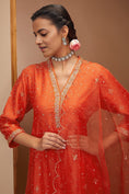 Load image into Gallery viewer, Tangy Red Embroidered Kali Kurta Set
