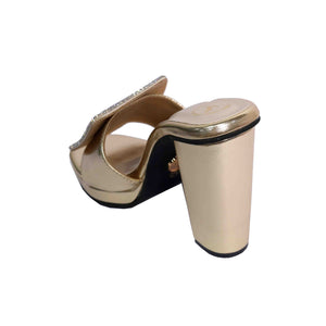 Women Open Toe Cube Globe Elevation Gold Block Heel